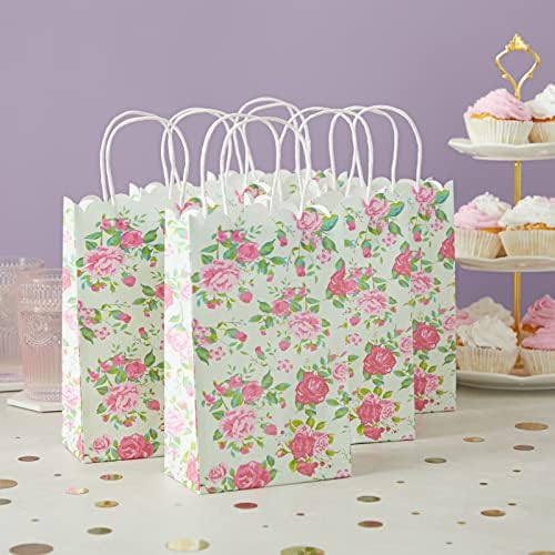 Blue Panda Floral Gift Bags with Handles 24 Pack