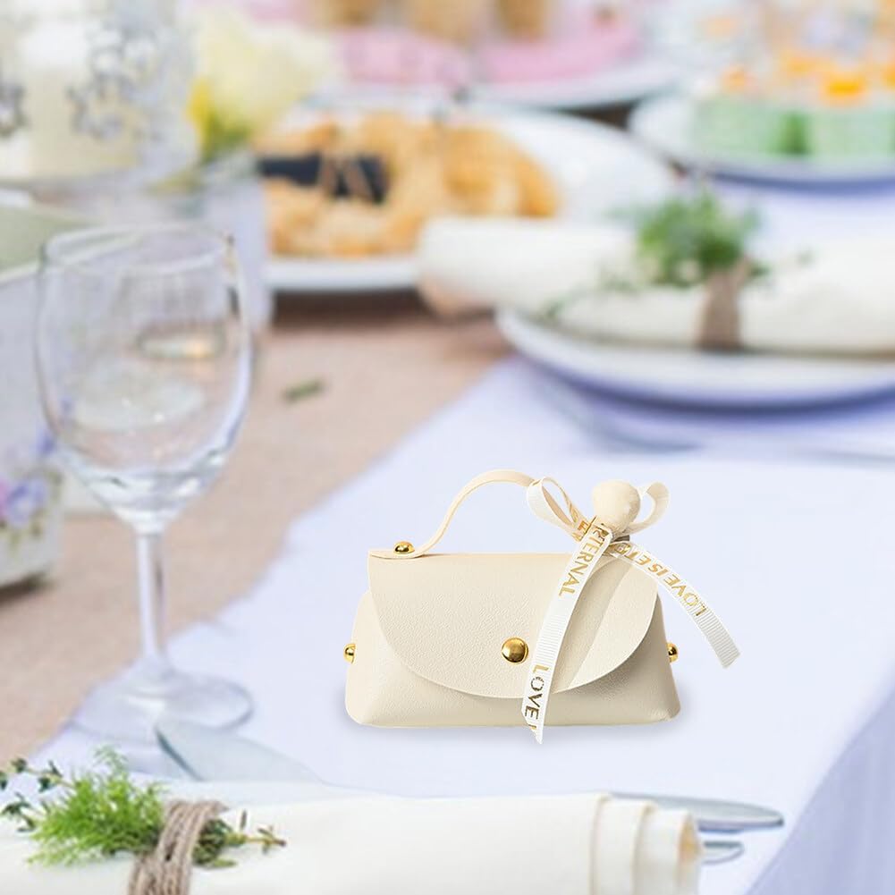 Leather Candy Boxes with Bow 6 PCS Beige