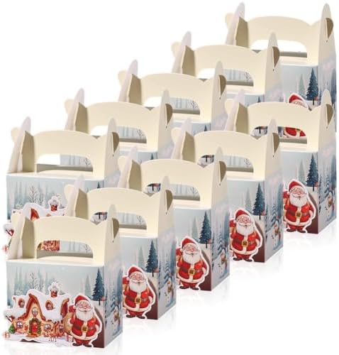 50PCS Christmas Treat Boxes with Handle Santa Gift Boxes