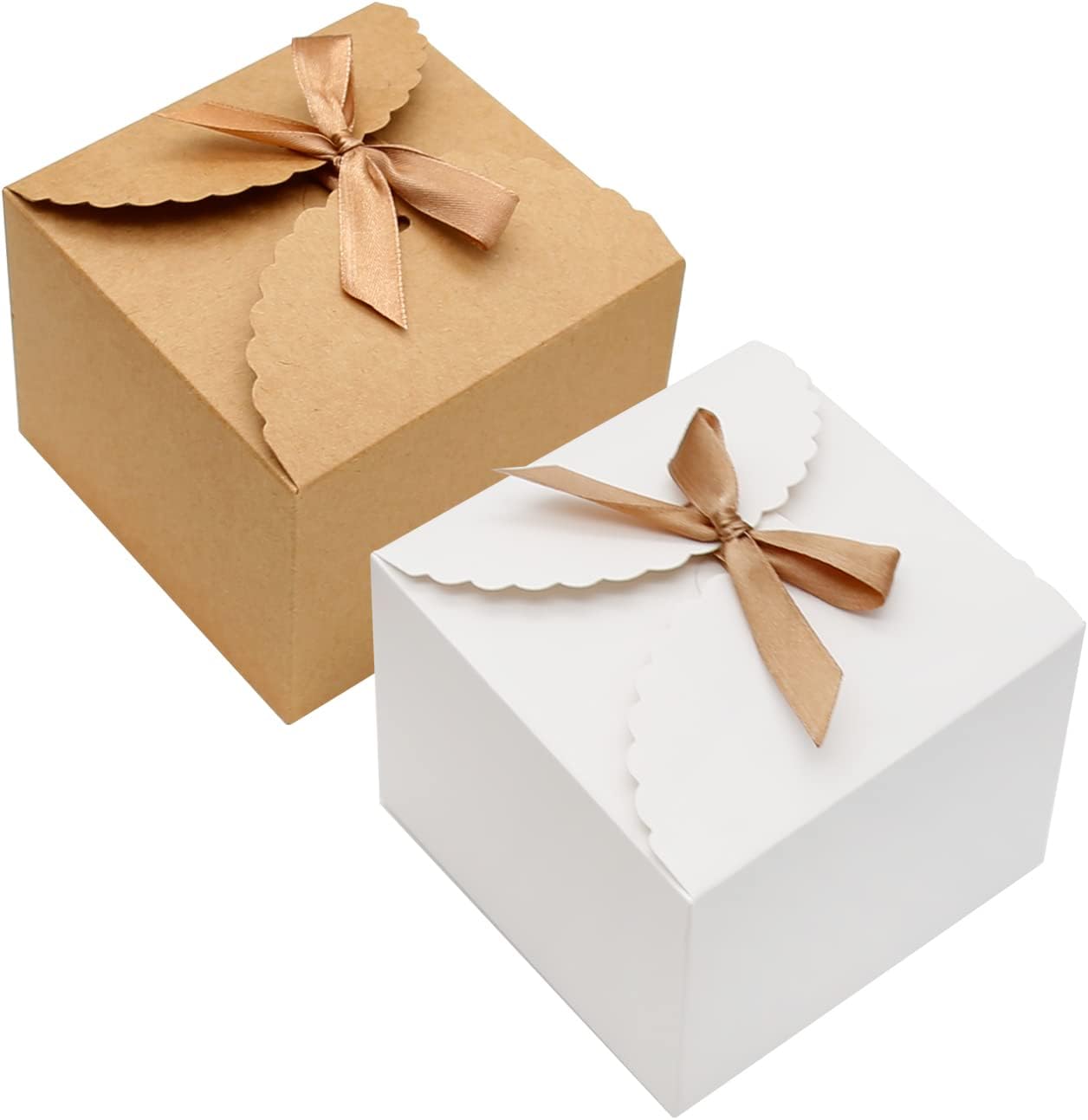 Zreneyfex 12 Piece Brown and White Gift Boxes with Lids and Ribbons
