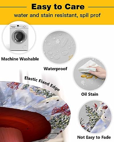 Grey Christmas Round Waterproof Table Cover Fitted Tablecloth