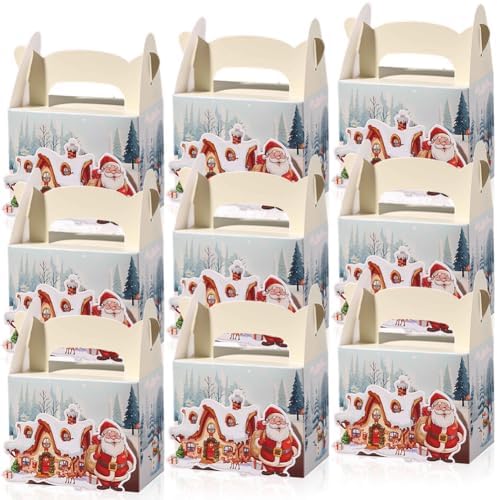 50PCS Christmas Treat Boxes with Handle Santa Gift Boxes