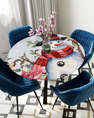 Christmas Snowman Round Waterproof Table Cover for Indoor Outdoor Use
