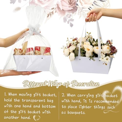 Colarr 12 Pack Empty Gift Baskets with Bows and Handles