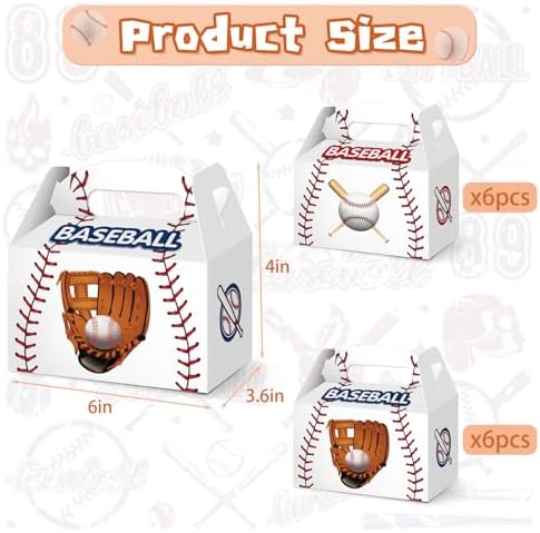 KALEFO 12PCS Baseball Gift Boxes Party Favor Treat Bags