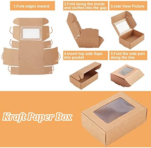 BENECREAT 30 Pack Rectangle Brown Kraft Gift Boxes with Clear Window