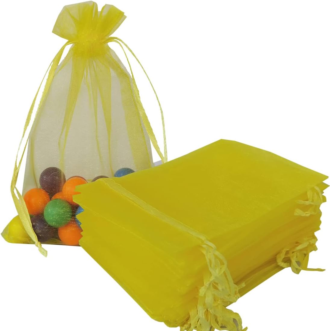 Pack of 100 Yellow Organza Gift Bags 5x7 Inches Drawstring