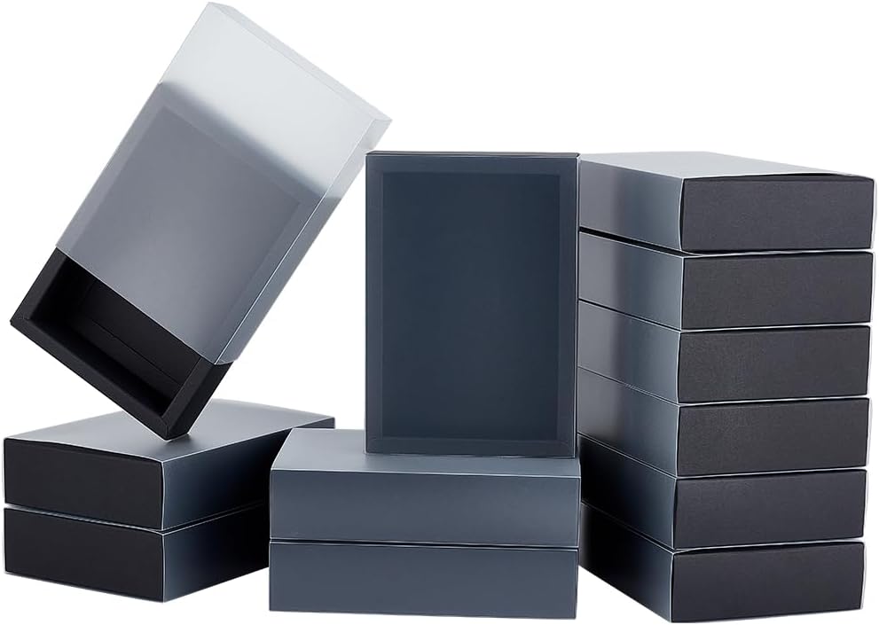 BENECREAT 12 Pack Black Kraft Gift Boxes with Frosted Plastic Lid