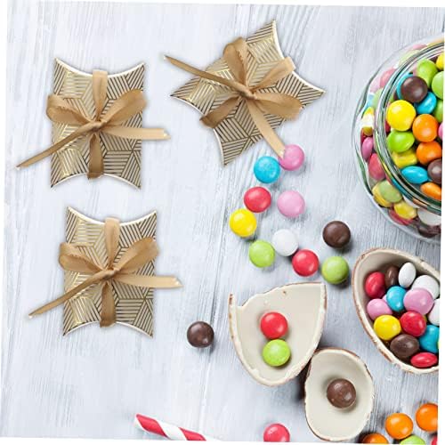 Beaupretty 50pcs Foil Candy Pillow Boxes with Ribbons for Weddings and Parties