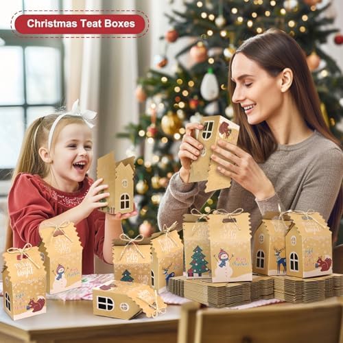 GINLEBO Christmas Gift Boxes 50 Pack Mini Kraft Treat Containers