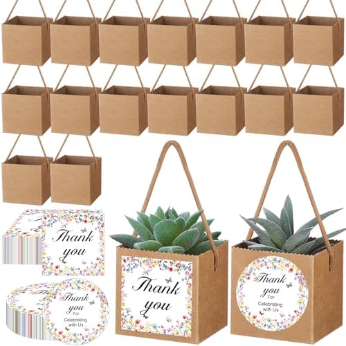 Faccito 60 Pack Succulent Wrap Bags with Wildflower Stickers