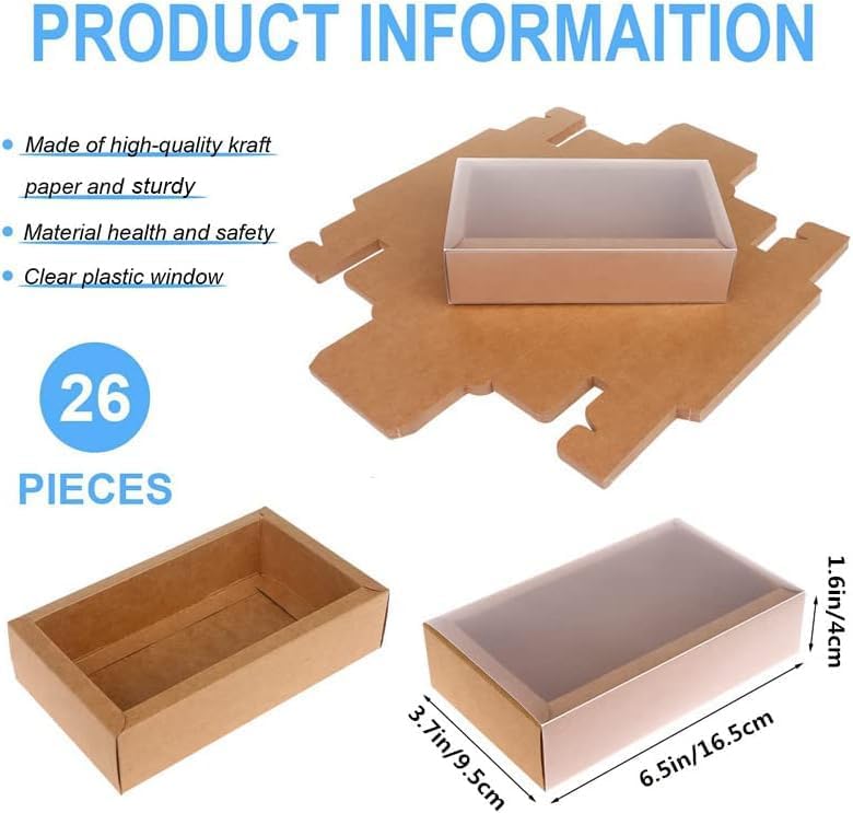 26 PCS Rectangle Kraft Boxes for Gifts and Crafts