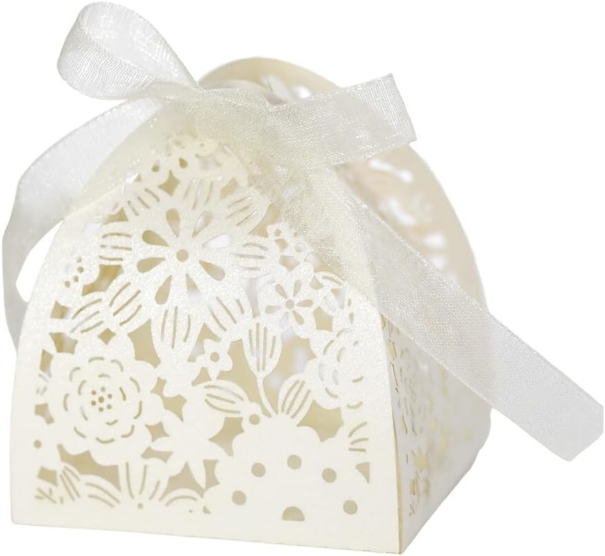 50PCS Flower-Shaped Candy Boxes with Ribbons