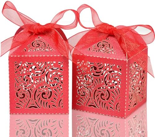 COTOPHER 100Pcs Red Laser Cut Favor Boxes for Events