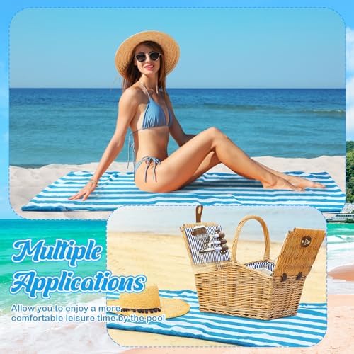 6 Pcs Chaise Lounge Towel Covers with Pockets 30x85in Blue