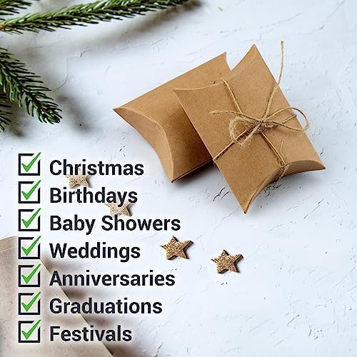 IFAMIO 50 Pcs Kraft Paper Pillow Gift Boxes with Jute Rope