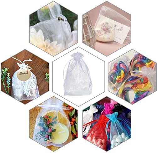 jijAcraft 100PCS White Organza Drawstring Gift Bags