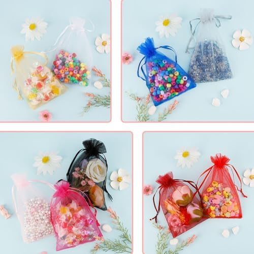Muyurra Organza Gift Bags 4x6 50Pcs Sheer Drawstring Mesh Bags