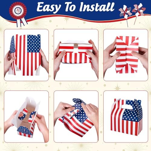 Whaline 12Pcs Patriotic Treat Box with Handle