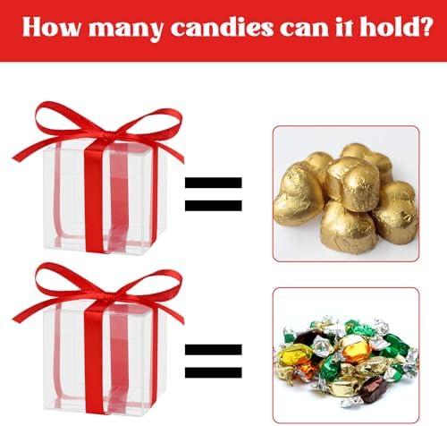 Adecortalk 50 Pcs Clear Gift Boxes With Red Ribbon