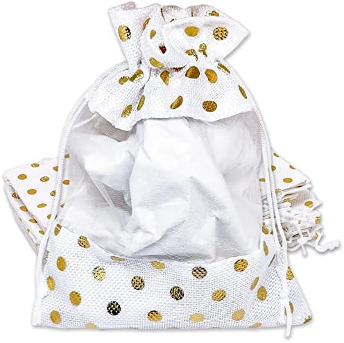 12 Pack Large Linen Burlap and Organza Gift Bags with Drawstrings
