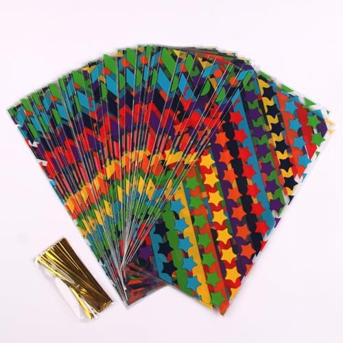 Totelux Rainbow Cellophane Gift Bags with Ties 50PCS