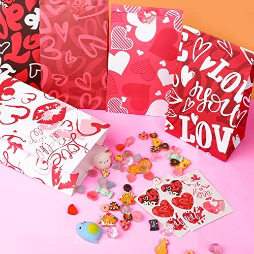 FOIMAS Valentines Day Gift Bags 30pcs Heart Kraft Paper Treat Bags
