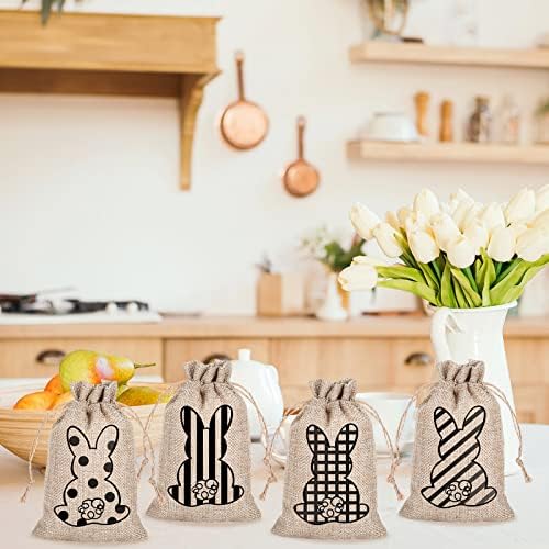 Whaline 24 Pack Easter Drawstring Gift Bags with Bunny and Rabbit Prints
