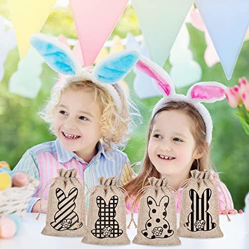 Whaline 24 Pack Easter Drawstring Gift Bags with Bunny and Rabbit Prints