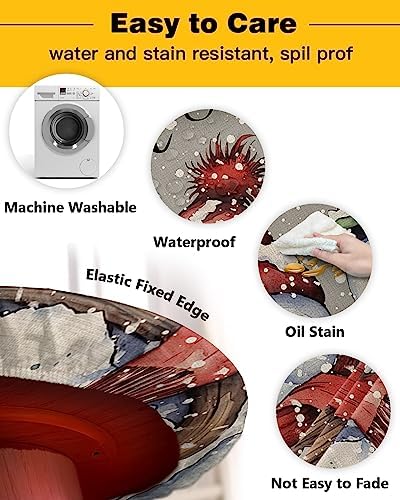 Christmas Round Waterproof Table Cover Fitted Elastic Tablecloth