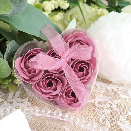 4 Pack Dusty Rose Scented Soap Roses with Gift Boxes and Ribbons