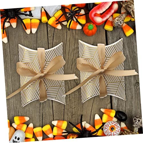 HAPINARY 50pcs Foil Striped Pillow Boxes for Wedding Party Favors