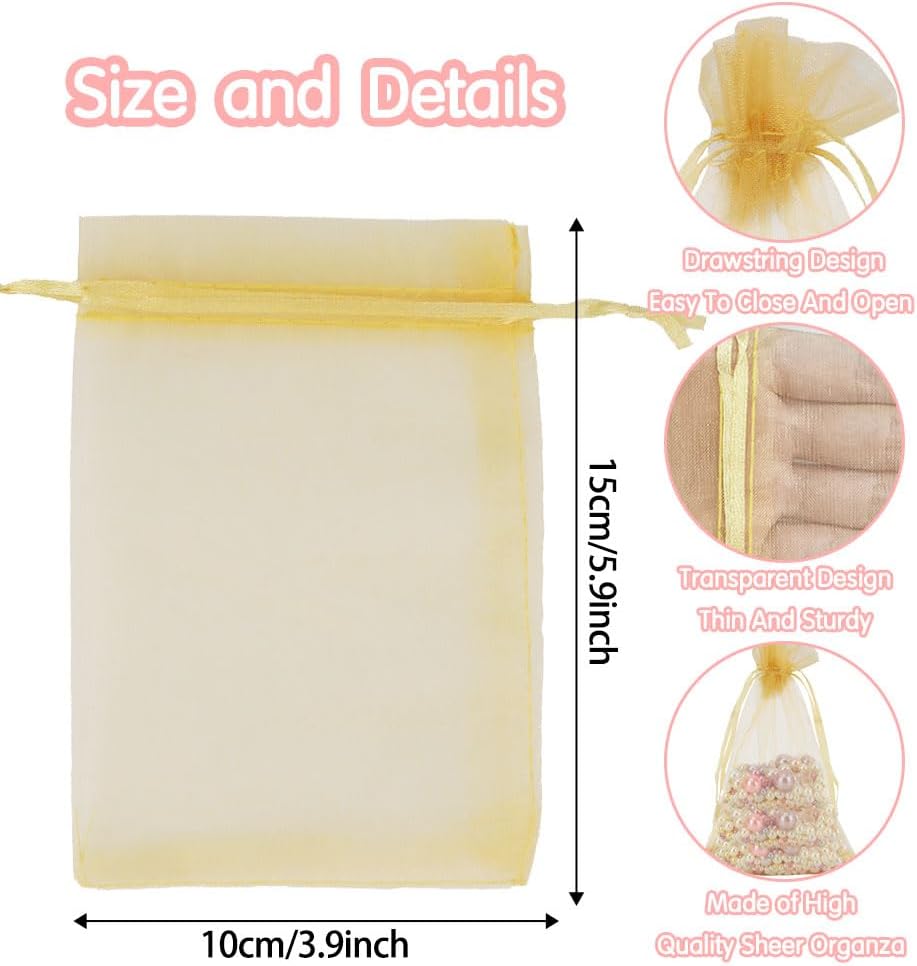 Muyurra Organza Gift Bags 4x6 50Pcs Sheer Drawstring Mesh Bags