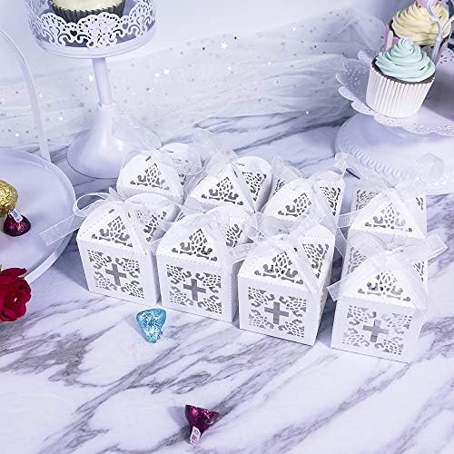 YOZATIA 50PCS Cross Favor Boxes for Baptism and Party Use
