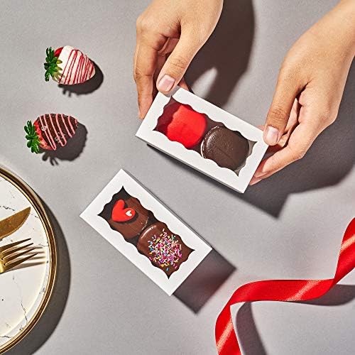 24PCS Elegant White Double Favor Boxes with Clear Window
