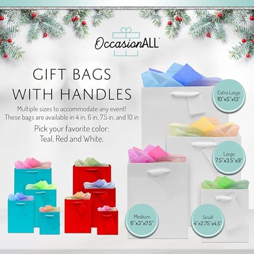 OccasionALL White Gift Bags with Handles 12 Pack