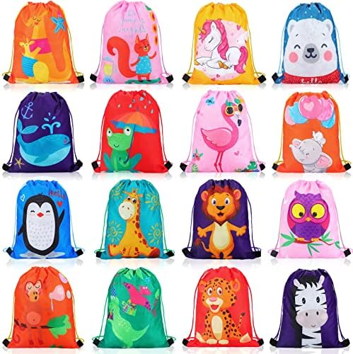 GliCraft 16 Pcs Animal Drawstring Gift Bags for Kids
