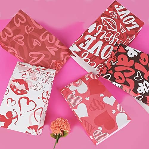 FOIMAS Valentines Day Gift Bags 30pcs Heart Kraft Paper Treat Bags
