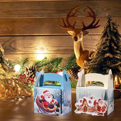 50PCS Christmas Treat Boxes with Handle Santa Gift Boxes