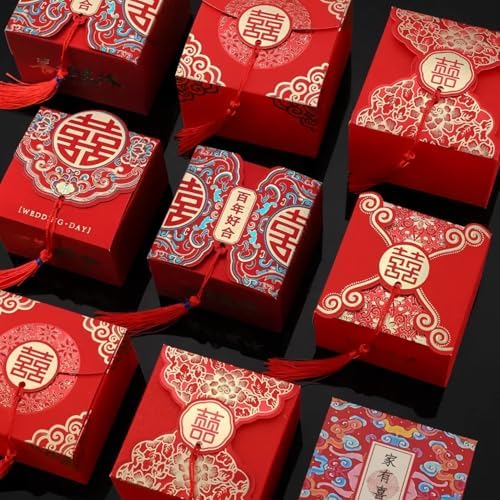 HannaFires 20pcs Double Happiness Favor Boxes