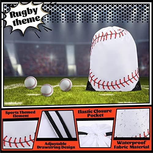 Silkfly 24 Pcs Baseball Drawstring Backpack Goodie Bags for Kids Sports