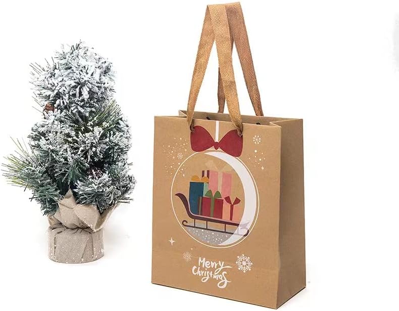 Premium Christmas Gift Bags with Ribbon Handles 6 Pack
