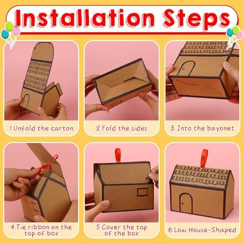 20 Pcs House Shaped Gift Boxes with Red Ribbons