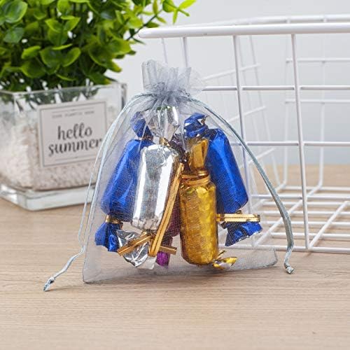 100 Pcs Grey Organza Gift Bags 4x5 Inch Drawstring