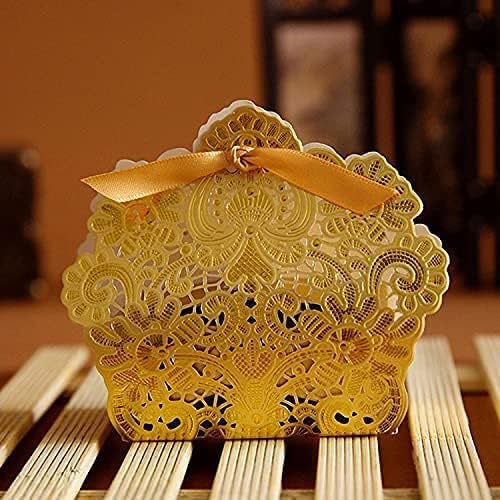 Crysdaralovebi Laser Cut Hollow Lace Flower Candy Box Gold 100pcs