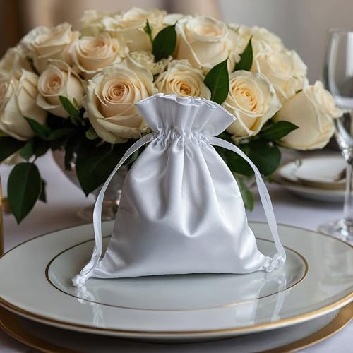 5 Inch x 8 Inch White Satin Gift Bags 50 Per Pack