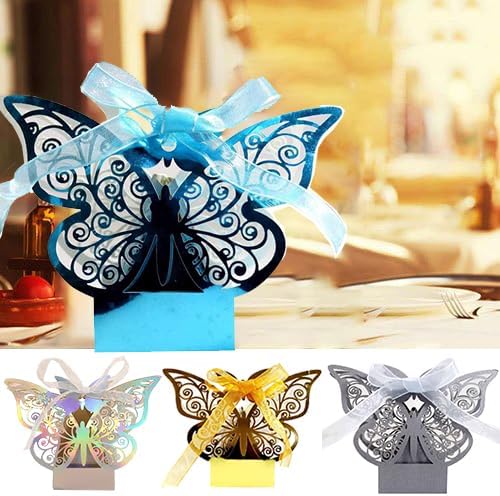100PCS Laser Cut Butterfly Favor Boxes With Ribbons