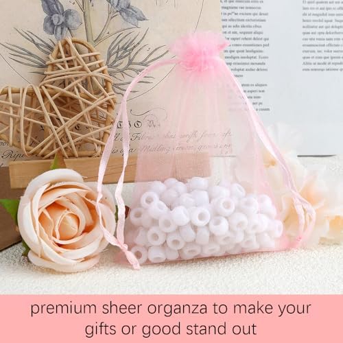 Pink Organza Gift Bags 35x47 Inch 50Pcs Sheer Mesh Drawstring Pouches
