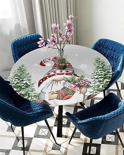 Christmas Snowflake Round Waterproof Table Cover Fitted Tablecloth