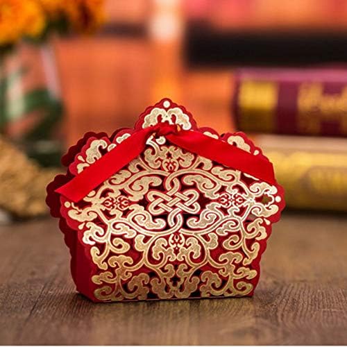 Lucky Star 50 Pc Red Gold Laser Cut Candy Boxes